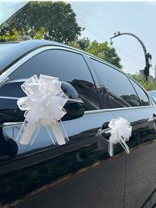 1/5 pièces Nœud de décoration de voiture de mariage, ruban satin pour emballage cadeau, ruban de décoration de porte de voiture de mariage rose/blanc/rouge, ruban de décoration de mariage, ruban de décoration d'escalier, décoration de poignée, nœud de décoration de cadeau de mariage, convient pour la décoration de table et de chaise de mariage, l'emballage de cadeaux, la boîte ou la décoration florale, la décoration de cadeaux d'anniversaire - multicolore - Voir 3