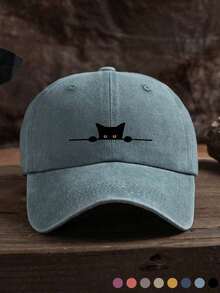 1 Piece Unisex Outdoor Casual Fashion Cat Print Adjustable Size Soft Baseball Cap, Suitable For Daily Wear Y2K Hats Black Hats Adult Hats Adjustable Hats  Hats Beach Hats Hats Baseball Cap Beach Hats Hats Cowboy Hats Costume Hats Cover Hats Cool Hats De Graduacion Hats Elegant Hats For Teen Boys - 水洗棒球帽 - 查看 1