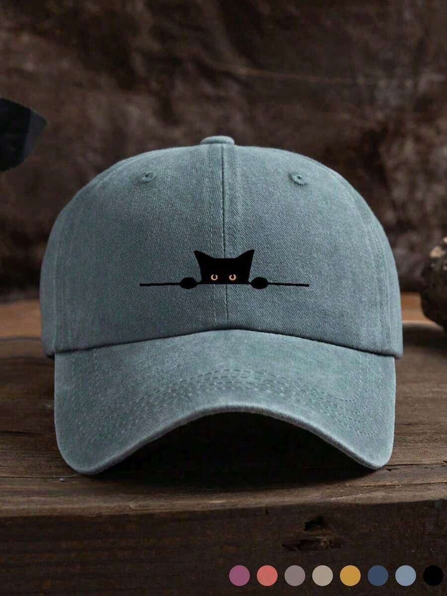 1 Piece Unisex Outdoor Casual Fashion Cat Print Adjustable Size Soft Baseball Cap, Suitable For Daily Wear Y2K Hats Black Hats Adult Hats Adjustable Hats Hats Beach Hats Hats Baseball Cap Beach Hats Hats Cowboy Hats Costume Hats Cover Hats Cool Hats De Graduacion Hats Elegant Hats For Teen Boys - 水洗棒球帽 - 查看 1