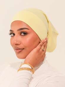1pc Middle Eastern Arabic Solid Color Classic Minimalist Versatile Hijab Cap Turban Underscarf, Suitable For Daily Life, Festivals, Gatherings, Outdoor Activities,Holiday,Travel Essential - Butter Yellow - View 3