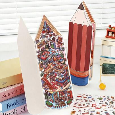 3 Sheets/Bag Stickers, Giant's Pencil And Eraser Theme PET Scenic Stickers, Scrapbook Supplies And Notebook Accessories, Used For Decorating Cards, Photo Frames, Computers, Phone Cases, Water Cups, Junk Magazines, Pencil Cases, Suitcases, Desktop Decorative Stickers, Back-To-School Season Stickers, School Supplies