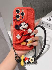 This Disney Mickey Mouse Lanyard Phone Case Is Fully Covered In TPU Material. It's Shockproof, Lightweight, And Compatible With IPhone17/16/11/13/15/15 Plus/15 Pro/15 Pro Max/12/14 Pro Max/11 Pro Max/12 Pro/12 Pro Max/13. This Phone Case Makes A Popular Birthday Gift Or Business Gift; It's Durable, Stain- And Fingerprint Resistant, And Suitable For Both Men And Women. The Set Also Includes A Mickey Mouse Phone Case And A Mickey Mouse Plush Bracelet. It's A Perfect Gift For Friends And Family. This Stylish Phone Case Is Fun, Lightweight, And Durable. IPhone17 Pro Max Phone Case, Minnie Mouse Phone Case. - trắng - Xem 1