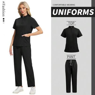 Unisex Medical Uniforms Zipper-Neck Nurse Scurb Set Women Short Sleeve Hospital Doctor Workwear Oral Dental Surgery Work Uniform