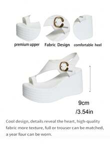 Women's Toe-Loop Single Strap Wedge Sandals, Fashionable Metal Buckle, Suitable For Outdoor Wear, Shopping, Commuting And Dating - White - View 7