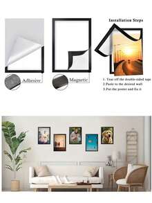 3pcs HUUPRO Magnetic Self-Adhesive Photo Frame - Portable Wall-Mounted Plastic Photo/Document Display Frame, Suitable For Photos, Magnetic Whiteboard, Minimalist Decor - Magnetic Frame, File Folder (No Screws/No Installation Required) - A6 - View 7