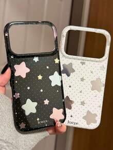 Y2K Cute Polka Dot Star Matte Translucent Phone Case Compatible With IPhone 17 Pro Max 17 Pro 17 16 Pro Max 16 Pro 16 15 Pro Max 15 Pro Max 15 Pro 15 14 Pro Max 14 Pro 14 13 Pro Max 13 Pro 13 12 Pro Max 12 Pro 12 11 Summer Simple Clear Soft Cover Shell - Black Background With Star-shaped Polka Dots - View 3