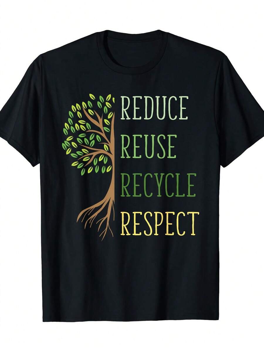 Earth Day T-Shirt Reduce Reuse Recycle - 180g - 黑色 - 查看 1