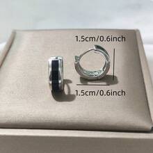 JOJELOO 1 Pair Fashionable Hoop Earrings For Men, Unique Design, American Hip-Hop & European Style, Versatile - Silver - View 3