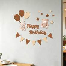 Birthday Party Decoration Balloons, Room Wall Hanging Flags, Letter Banners, Cake Set, Vintage Teddy Bear Backdrop, Party Supplies - Multicolor - View 11