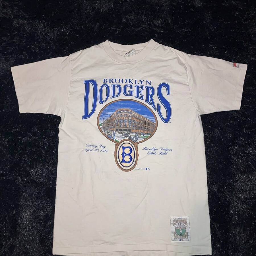 Vintage 90's Brooklyn Dodgers Nutmeg Opening Day SBaseball Size XL - hình dạng - Xem 1