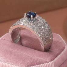 Anillo de circonita azul de moda, diseño atmosférico de nicho, accesorio versátil, ideal para el atuendo diario - Plateado - Ver 5