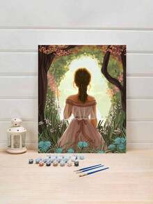 40*50cm Frameless DIY Digital Oil Painting: "Silhouette" - Ignite Your Creative Life, Depict A Colorful World. DIY Digital Oil Painting, Embark On Your Art Journey. It's The Perfect Blend Of Creativity And Fun, An Interactive, Couple-Sharing, And Personal Relaxation Choice. High-Quality Canvas, Fine Texture, Carrying Your Artistic Dreams. Paints Are Vibrant, Long-Lasting, And Odorless, And Reliable. - Dark Green - View 2