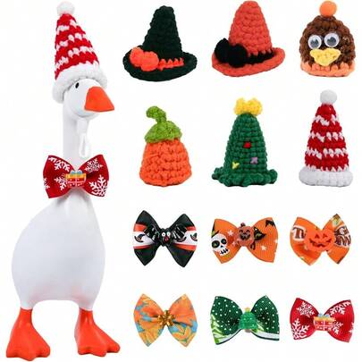 4 Set 7 Inch Mini Desk Goose Outfits Knitting Sweater With Hats & Scarves Decor Accessories For Magnetic Desk Goose Or Duck Statue