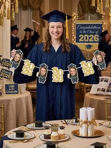 7件套定制2026届毕业典礼横幅，可定制照片，个性化毕业生头像横幅，带闪光年份，毕业典礼横幅派对墙面装饰，定制毕业生照片横幅，毕业典礼派对背景装饰 - 彩色 - 查看 4