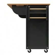 Kitchen Island Table, Cabinet, Dining Room Cabinet, 120x73 (45) X 93 Cm, Retractable Kitchen Trolley On Wheels, Towel Rack, Seasoning Rack, Adjustable Laminate, Four Drawers With Two Doors, White/Black - Black - View 5