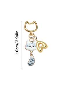 Cartoon Cute Color Printed Cat Alloy Letter Pendant, Bubble Gold Initial Letter Women's Keychain, Drip Oil Drip Printed Tail Cat Keychain Pendant, Personalized Bag Decoration, Handbag Backpack Wallet Hanging Accessories, Cup Decoration Pendant - Multicolor - View 10