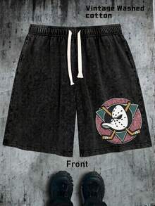 Mens 2 Piece Y2K Style Street Fashion Graphic Tees Sleeveless Wash Tank Tops And Shorts Set With Mighty Ducks Anaheim Vintage Graphic Design For Casual Summer Wear Couple Look Skin Friendly Breathable Easy To Care Healthy And Soft Outfit For Valentines Day St Patricks Day Easter Carnival Back To School Season Gifting - 黑色 - 查看 3