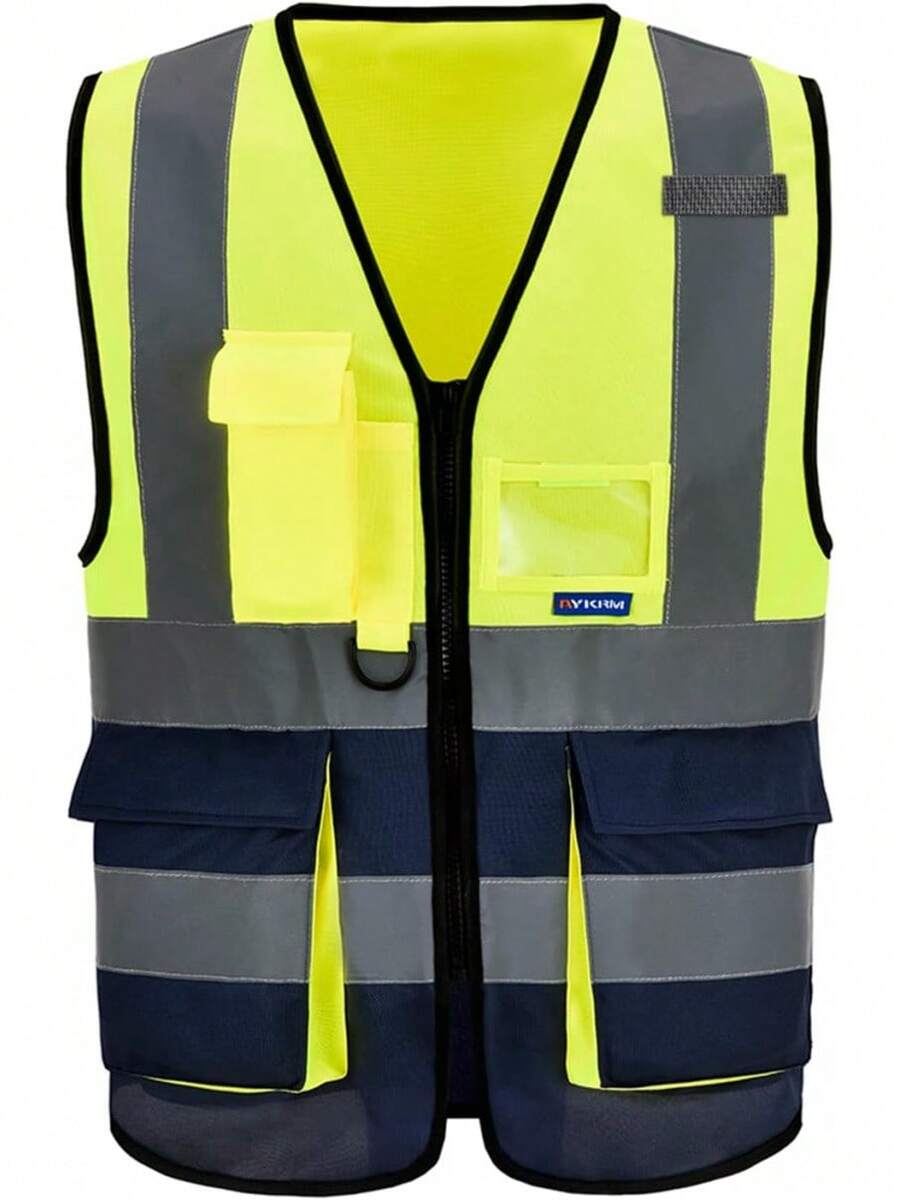 Pink Reflective Safety Vest For Women, Working Safety Gear With Strips, High Visibility Work Vest For Construction, Medium - 黃藍 - 查看 1