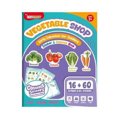 KEYBABY Multi-Color Reusable Peel And Stick Stickers, Vegetables + 8 Themes