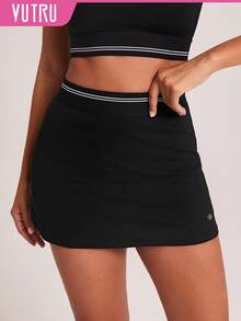 VUTRU 2-In-1 High Waist Sports Skirt With Pockets, A-Line Tennis Skirt - Black - View 1