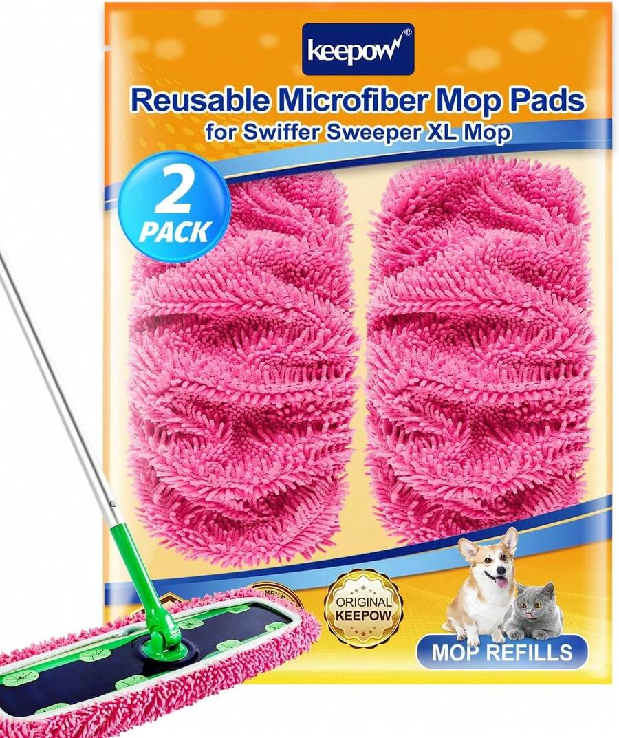 Reusable Microfiber Mop Pads For  - 2 Pack Pink XL Dry Sweeping Cloths &Amp; XL Wet Pads Refills - Heavy Duty Mopping Cloths For Floor Mopping And Sweeping - ColorA - 查看 1
