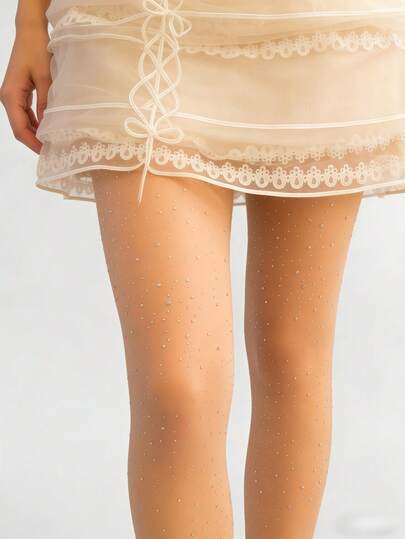 1 Pair Women's Fashion Pantyhose – With Rhinestone Design, Sexy & Snag-Resistant, Perfect For Daily Wear, Dating, Outdoor Activities And Evening Parties