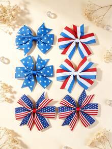 2/6个美国元素六角蝴蝶结发夹，独立日礼物之选 - 彩色 - 查看 1