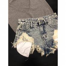 Retro Lolita Fringed Hem Distressed Denim Short Pants For Women - New Style, Slimming, Revealing A-Line Hot Pants - Snowflake Blue - View 8