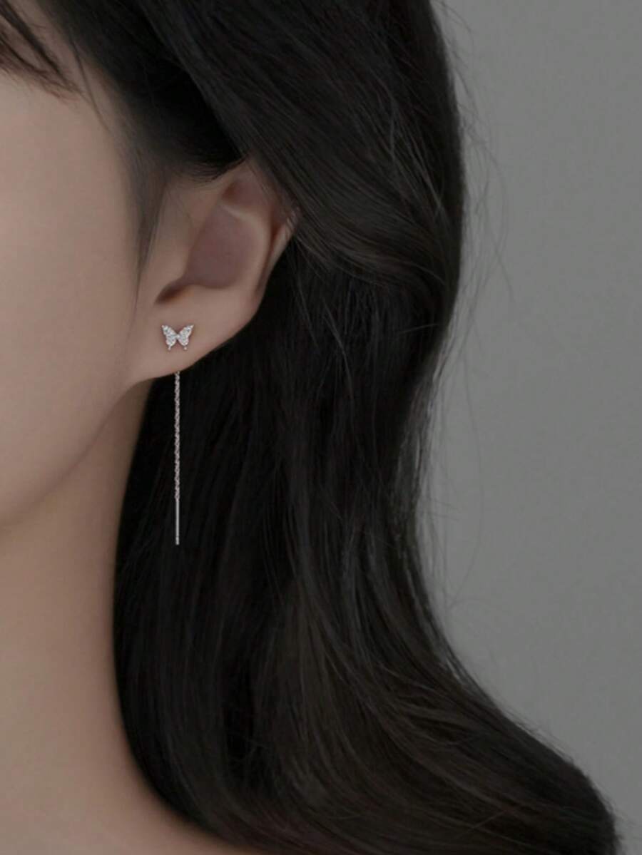 1 Đôi khuyên tai hình bướm tối giản bằng bạc Sterling S925, đa năng, thích hợp cho việc đi lại hàng ngày. - Bươm bướm - Xem 1