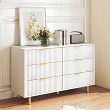 6-Drawer Chest, Modern Design Sideboard, Storage Unit, White And Gold - H72/W120/D40 Cm - 白色 - 查看 4