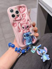 This Disney Stitch Lanyard Phone Case Is Fully Covered In TPU Material. It's Shockproof, Lightweight, And Compatible With IPhone17/16/11/13/15/15 Plus/15 Pro/15 Pro Max/12/14 Pro Max/11 Pro Max/12 Pro/12 Pro Max/13. This Phone Case Makes A Popular Birthday Gift Or Business Gift; It's Durable, Stain- And Fingerprint-Resistant, And Suitable For Both Men And Women. The Set Also Includes A Mickey Mouse Phone Case And A Stitch Plush Bracelet. It's A Perfect Gift For Friends And Family. This Stylish Phone Case Is Fun, Lightweight, And Durable. IPhone17 Pro Max Phone Case, Angel Phone Case. - trắng - Xem 1