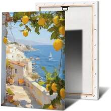 1pc, Lemon Posters And Prints Retro Spritz Canvas Painting Santorini Italy Travel Wall Art For Room House Decor Pictureframeless - Multicolor - View 6
