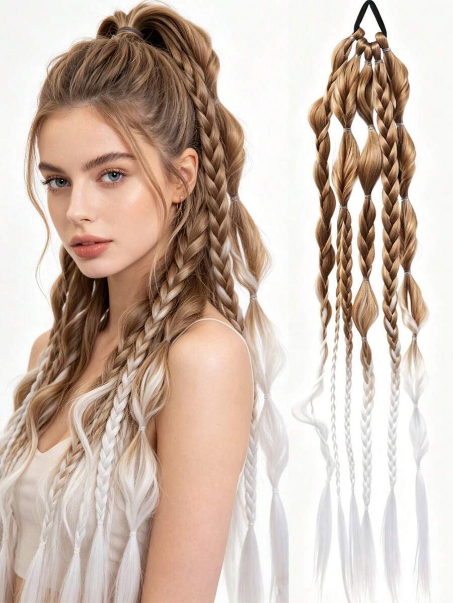 24 Inch Handmade Mixed Color Bubble Twist Hair Extensions - Vacation Style Hair Extensions, Suitable For All Hair Types - Multicolor - View 1