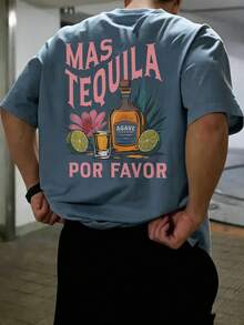 Men's Retro Mexican Style Printed Short Sleeve T-Shirt, Comfortable & Breathable, Suitable For Summer, Leading Fashion - Dusty Blue - View 5
