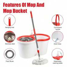 Spin Mop And Bucket With Wringer Set, 360° Mop And Bucket System With 3 Microfiber Mop Refills And 61" Extended Handle For Floor Cleaning - 白色 6 刷頭 + 地板刷 - 查看 8