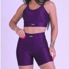 Kit Of 2 Bee Zero Transparency Premium Comfortable Fitness Sets: High-Waisted Shorts, Cropped Top With Padding, Perfect For Workouts And Gyms - Terracotta and Purple - View 2