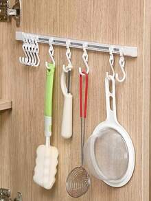 Easy To Install Kitchen Storage Rack, Over-The-Door Sliding Rail Hooks - No Drilling Required, Adhesive Backed, Practical Hanging Hooks For Convenient Installation - Multicolor - View 9