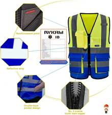 Pink Reflective Safety Vest For Women, Working Safety Gear With Strips, High Visibility Work Vest For Construction, Medium - 黃色和藍色 - 查看 3