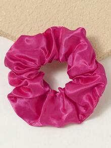 1pc Plain Satin Wide-Edge Daily Wear Hair Scrunchie For Women - Hot Pink - View 4