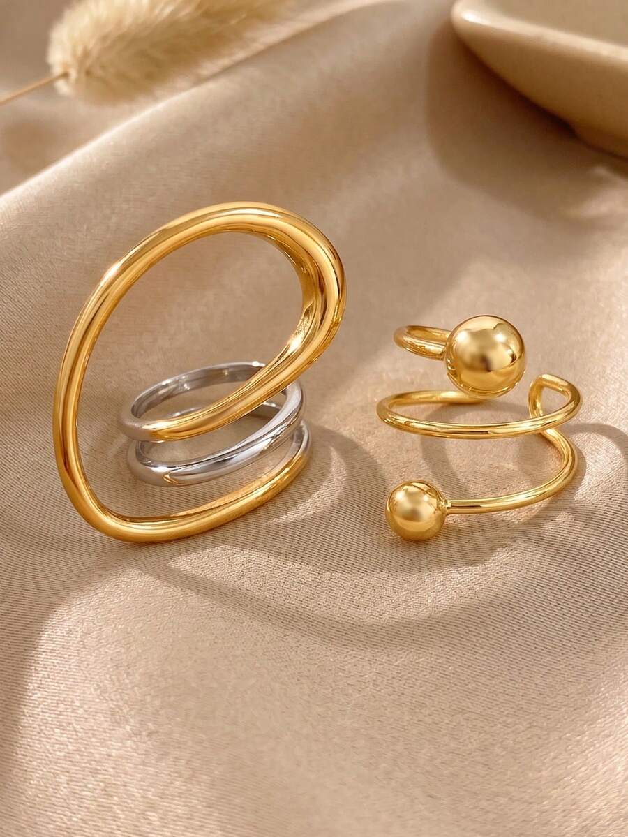 1枚18K镀金不对称造型金戒指，女士戒指，不对称戒指，镀金戒指，独特戒指，适合日常佩戴、约会、海滩、毕业派对、度假。是母亲节礼物、复活节礼物、海滩饰品、夏季饰品、波西米亚风格饰品的理想之选。 - 彩色 - 查看 1
