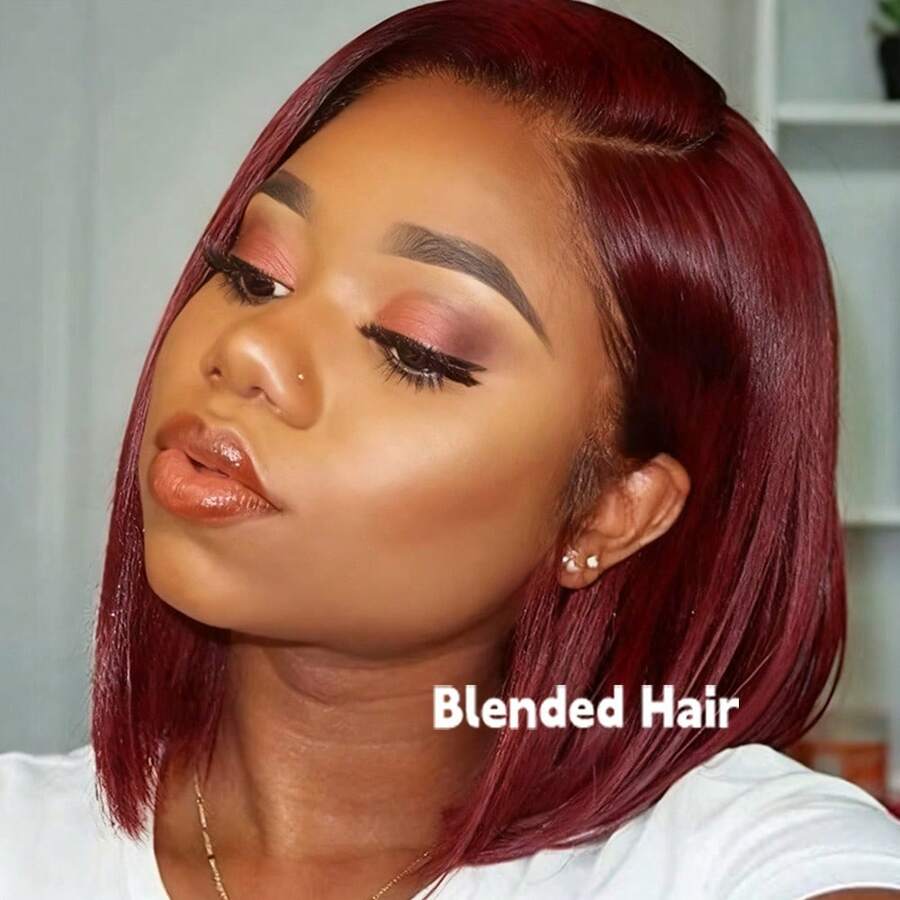 200% 密度 99J 酒红色直发蕾丝前假发，真人混纺发丝，13x4 高清酒红色骨白色直发蕾丝前假发，8-34 英寸，99J 红色无胶直发蕾丝假发，预先拔毛、预先修剪、预先漂白，自然发际线，带婴儿发，适合日常佩戴