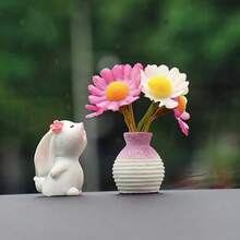 Decoraciones para el centro de la consola del automóvil con diseño súper lindo de mini margaritas y conejos, adornos decorativos para ventanas de automóviles/escritorio de computadora, accesorios decorativos para el interior del hogar/automóvil - Blanco - Ver 8