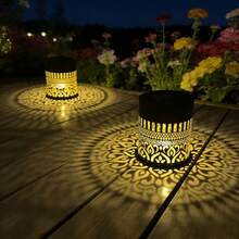 2pcs Solar Mandala Hollow Projection Ground Lights, Outdoor Garden Pathway Landscape Lights, Garden Patio Atmosphere Decor, Suitable For Wedding Birthday Halloween Christmas Party Home Gift - Two Large Mandalas - View 6