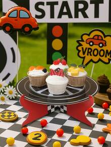 1 Set Racing Theme Cupcake Stand, Racing Party Cupcake Holder, Birthday Dessert Cake Display Rack, Racing Theme Birthday Party Cake Decor, Food Tray, Birthday Party Tabletop Centerpiece, Kitchen Cake Decor, Racing Birthday Decor, Baby Shower Decor, Racing Party Supplies, Birthday Gift, Party Favors - Racing - View 5