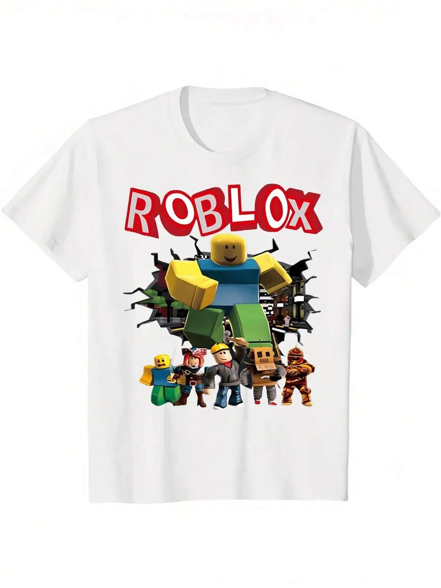 Graphic Tee For Kids With Favorite Characters Black Short Sleeve Shirt Ideal For Summer Gaming Birthday Gifts And School Outfits - 白色 - 查看 1