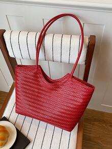 Bolso de mano de gran capacidad para mujer, nueva llegada de bolso de hombro minimalista para ir al trabajo - Rojo - Ver 10