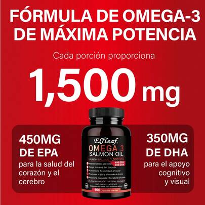 GWYNNE Elfleaf Omega 3 Natural 1500mg | Suplemento de Salmón con EPA y DHA | Bienestar Cardiovascular y Articular | 100 Cápsulas