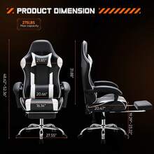 Ideo Game Desk Chair - Ergonomic Computer With Footrest And Comfy Lumbar Support, PU Leather Recliner With Headrest, Fixed Up Armrest - Black and White - View 6