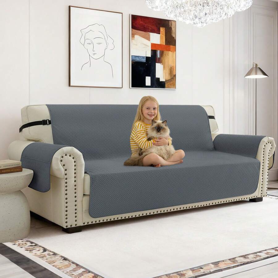 YSTYLE Wasserdichter Sofabezug für 1/2/3/4-Sitzer, rutschfester Sofabezug mit Armlehnen, universeller Sofabezug mit Seitentaschen, Sofabezug für Hunde und Katzen, fleckenabweisend - Dunkelgrau - Übersicht 1