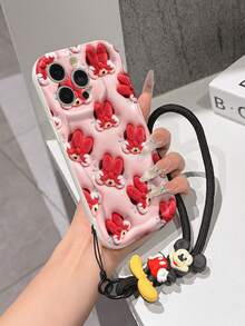 Este estuche de teléfono con cordón de Mickey Mouse de Disney está completamente cubierto de material TPU. Es a prueba de golpes, ligero y compatible con iPhone17/16/11/13/15/15 Plus/15 Pro/15 Pro Max/12/14 Pro Max/11 Pro Max/12 Pro/12 Pro Max/13. Este estuche de teléfono es un regalo de cumpleaños o de negocios popular; es duradero, resistente a las manchas y a las huellas dactilares, y adecuado tanto para hombres como para mujeres. El set también incluye un estuche de teléfono de Mickey Mouse y una pulsera de peluche de Mickey Mouse. Es un regalo perfecto para amigos y familiares. Este elegante estuche de teléfono es divertido, ligero y duradero. Estuche de teléfono iPhone17 Pro Max, estuche de teléfono Minnie Mouse. - Blanco - Ver 2